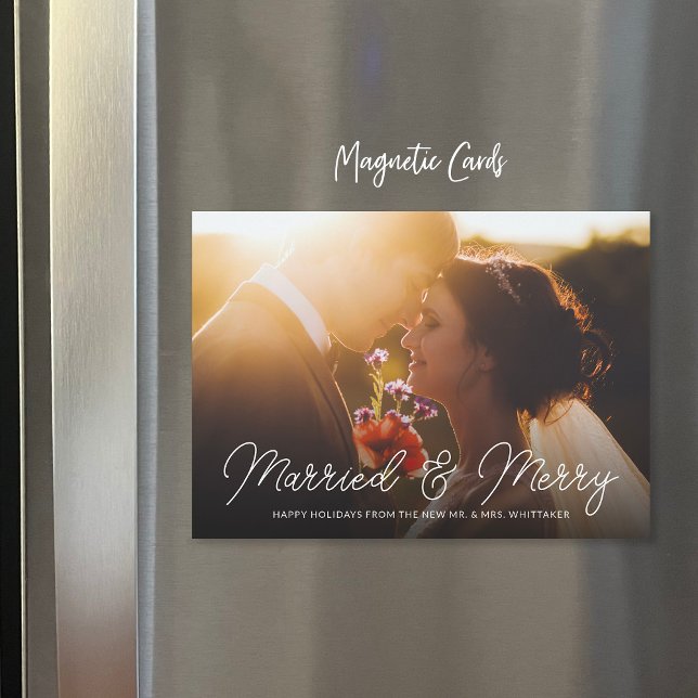 Married and Merry Photo Overlay Magnetic Card (Creator Uploaded)