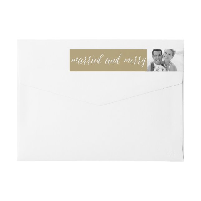 Married And Merry Photo Wedding Announcement Wrap Around Label (Back)