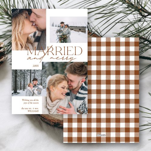 Married and Merry Plaid 4 Photo Newlywed Holiday Card
