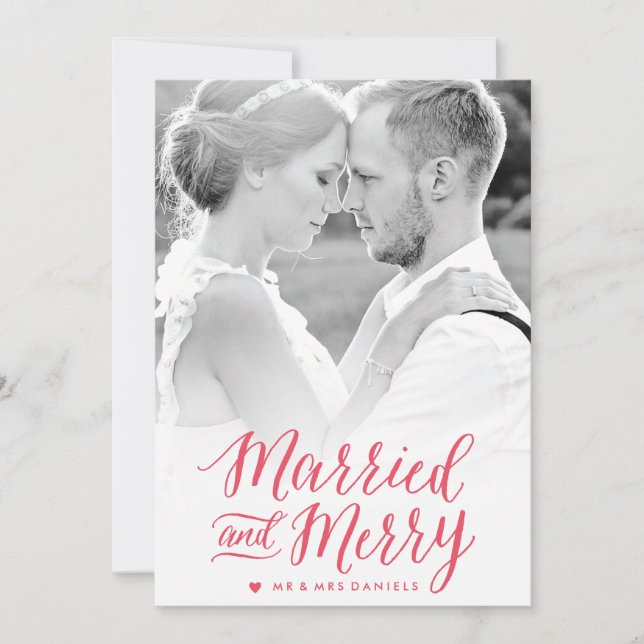 Married and Merry Red Holiday Photo Card (Front)