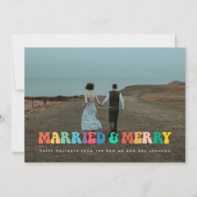 Married and Merry Retro 60s Hippie Christmas card (Front)