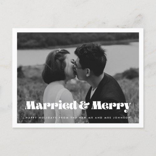 Married and Merry Retro vintage photo Christmas Postcard