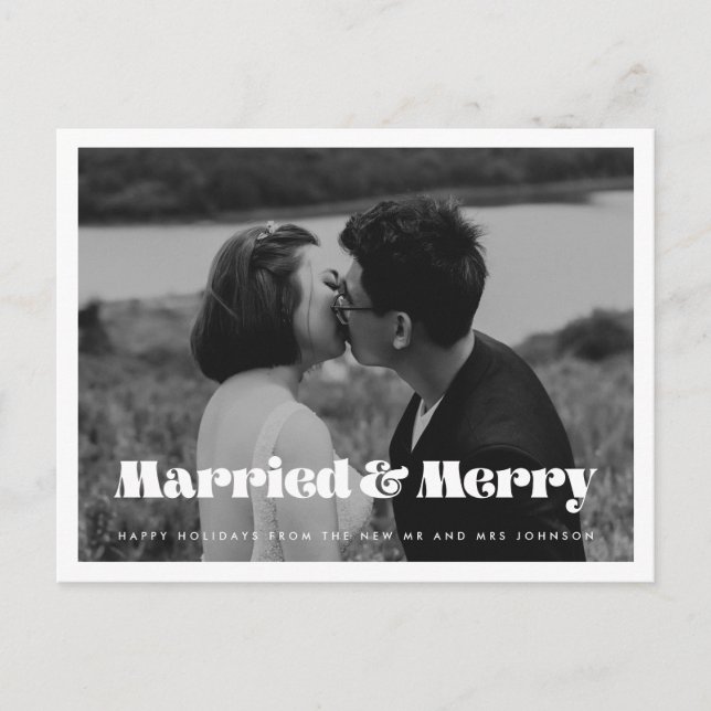 Married and Merry Retro vintage photo Christmas Postcard (Front)