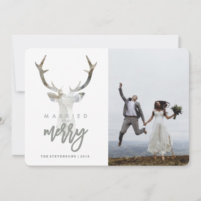 MARRIED AND MERRY | RUSTIC DEER HOLIDAY CARD (Front)