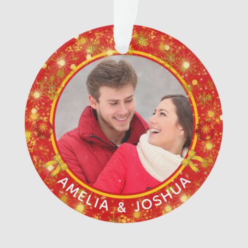 Married and Merry Snowflakes Photo First Christmas Ornament