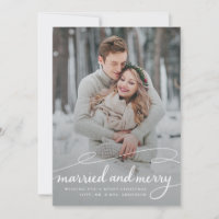 married and merry Stylish Swirl Wedding Photo Holiday Card