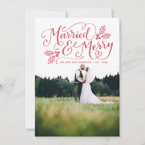 Married and Merry Typography Holiday Photo Thanks