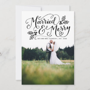 Married and Merry Typography Holiday Photo Thanks Card