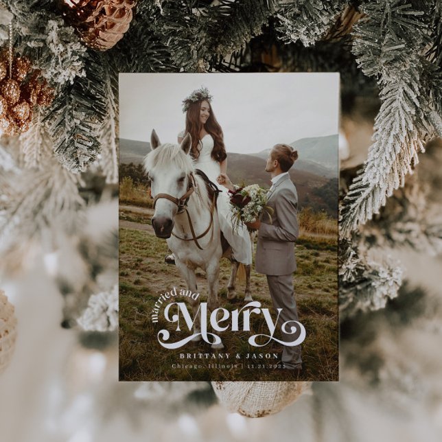 Married and Merry Vintage Newlywed Holiday Card (Creator Uploaded)