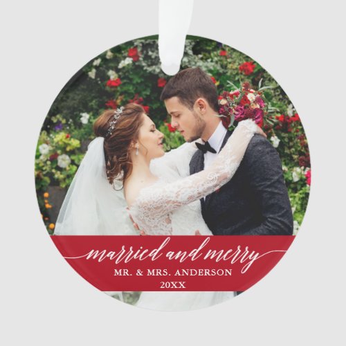 Married and Merry Wedding Calligraphy Red Ornament