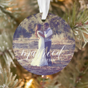Married and Merry Wedding Christmas Photo Ornament