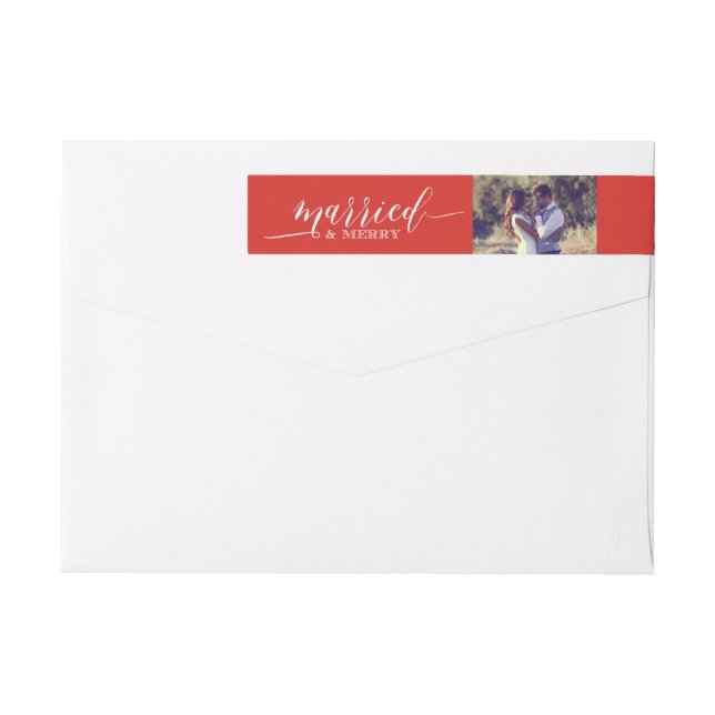 Married and Merry Wedding Photo Christmas Wrap Around Label (Back)