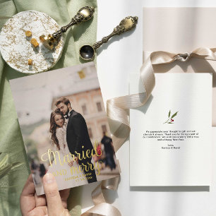 Married and Merry Wedding Photo Thank you Foil Holiday Card