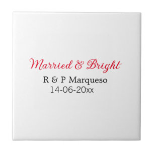 Married & bright add couple name wedding add date ceramic tile
