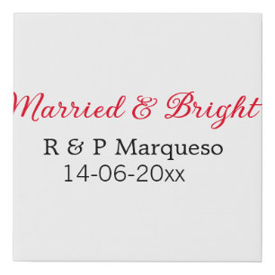 Married & bright add couple name wedding add date  faux canvas print