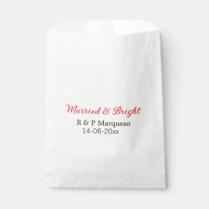 Married & bright add couple name wedding add date favor bag