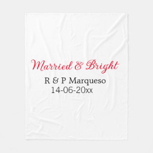Married & bright add couple name wedding add date  fleece blanket