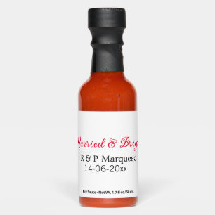 Married & bright add couple name wedding add date hot sauces