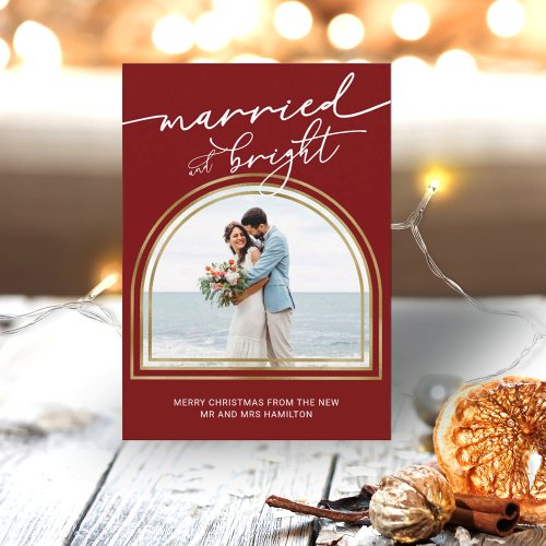 Married  Bright Arch Holiday Wedding Announcement