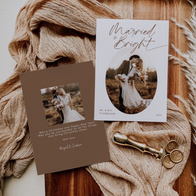 Married & Bright Boho Modern Script Christmas Holiday Card (Creator Uploaded)