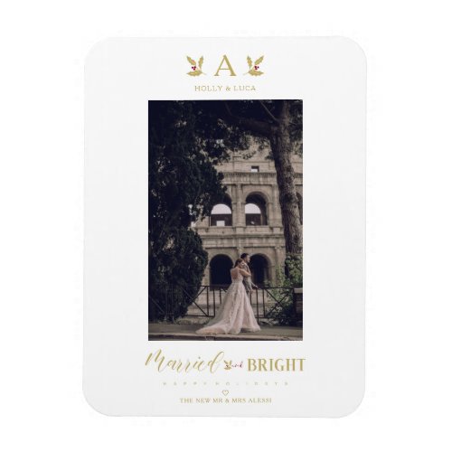 Married  Bright Christmas Initial Newlyweds Photo Magnet