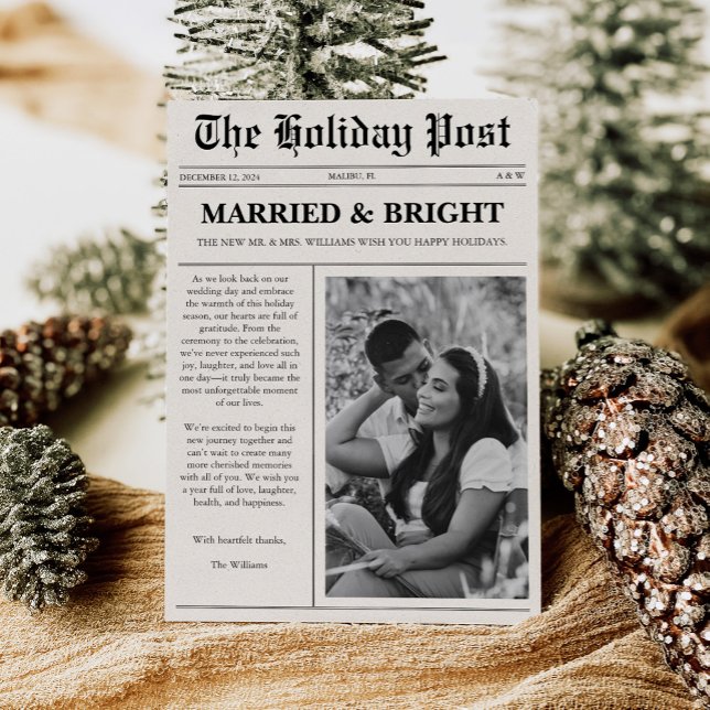 Married & Bright Christmas Newspaper Holiday Card (Creator Uploaded)