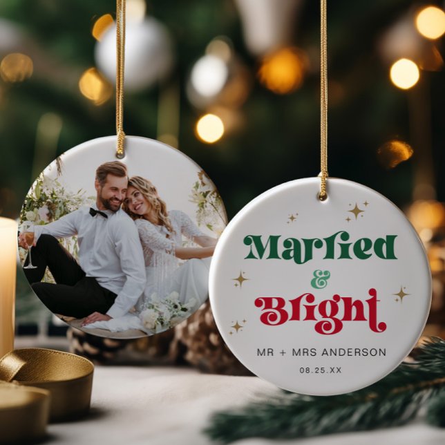 Married & Bright Christmas Ornament Photo Newlywed (Creator Uploaded)