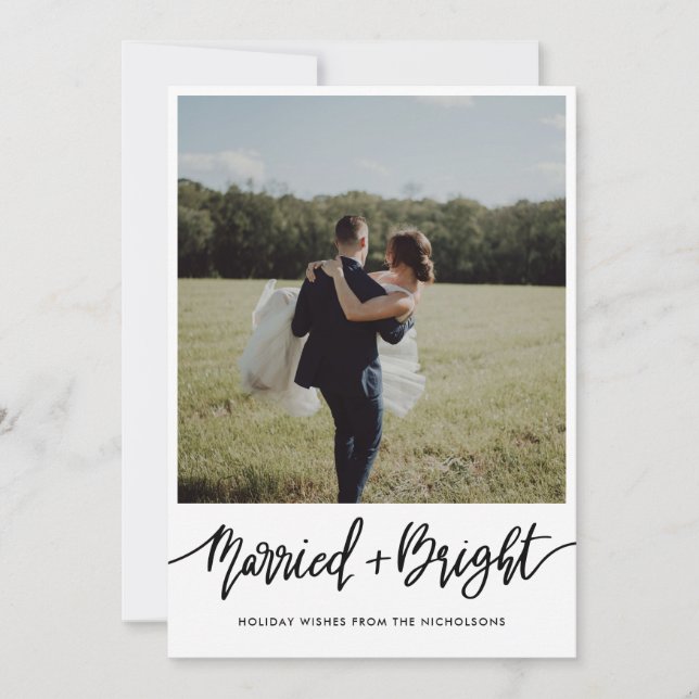 Married & Bright Couple First Christmas Photo Holiday Card (Front)