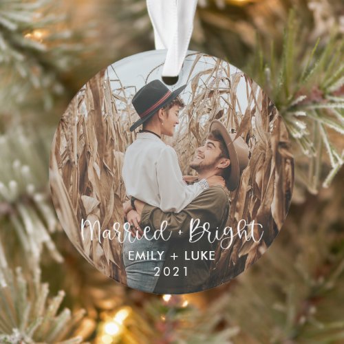 Married  Bright Couples First Christmas Photo Ornament