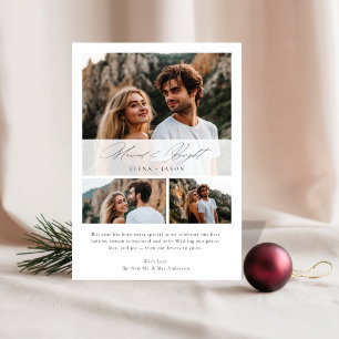 Married & Bright Elegant 3 Photo Newlywed Holiday Card