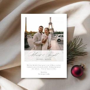 Married & Bright Elegant Script Newlywed Photo Holiday Card