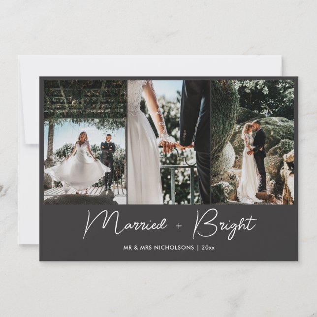 Married & Bright First Christmas Couple Photo  Holiday Card (Front)