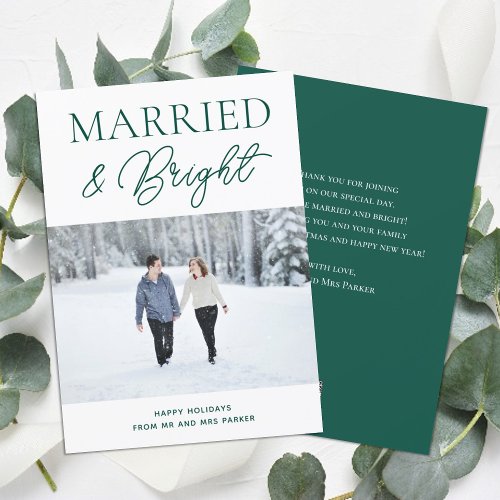 Married Bright Green Script Modern Photo Christmas Holiday Card