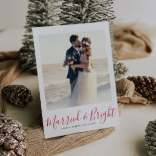 MARRIED & BRIGHT holiday wedding announcement Postcard