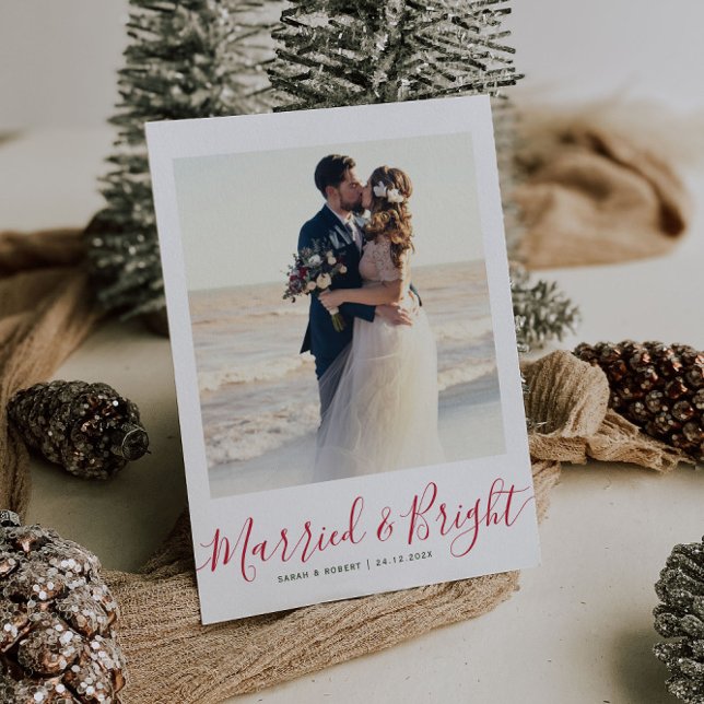 MARRIED & BRIGHT holiday wedding announcement Postcard (Creator Uploaded)