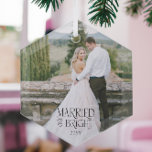 Married & Bright Minimalist Modern Wedding Photo Glass Ornament<br><div class="desc">Married & Bright christmas ornament with wedding photo and option to include the year. Simple,  minimalist and effective with vintage nostalgic typography and a full bleed photo of the new married couple. More ideas can be found in my Newlyweds Christmas Gift Ideas collection.</div>
