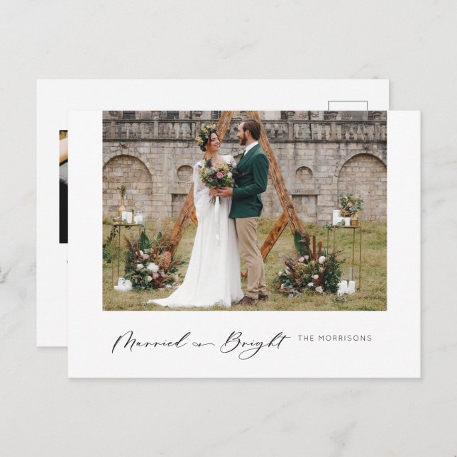 Married & Bright Modern Minimal Holiday Postcard (Front/Back)