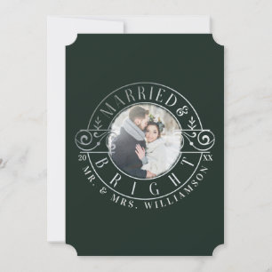 Married & Bright Mr & Mrs Foliage & Crest Photo Holiday Card