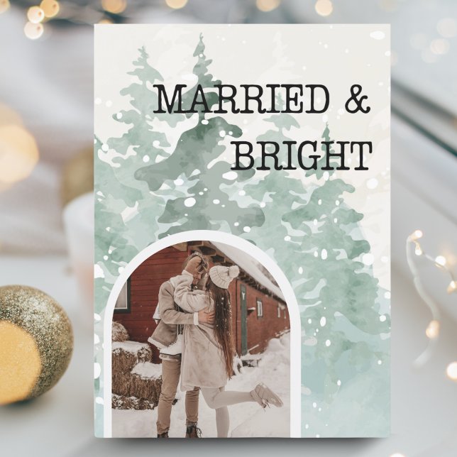 Married & bright newly weds watercolor Christmas  Holiday Card (Creator Uploaded)