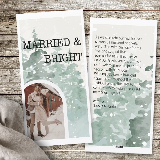 Married & bright newly weds watercolor Christmas  Holiday Card (Creator Uploaded)