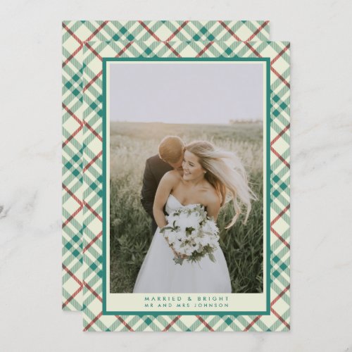 Married Bright Newlywed Couple Christmas Plaid Holiday Card