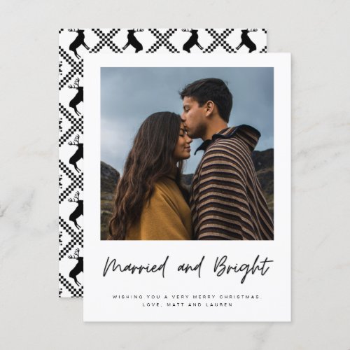 Married Bright Newlywed Couple Plaid Photo Holiday Card