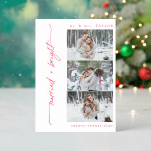 Married + Bright Newlywed First Christmas 3 Photo Letterpress Photo Cards