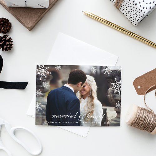 Married  Bright  Newlywed Holiday Photo Card