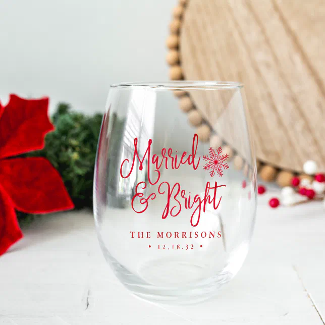 Married & Bright | Newlywed Holiday Stemless Wine Glass