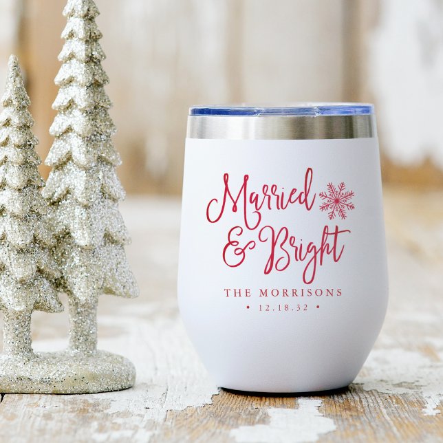 Married & Bright | Newlywed Holiday Thermal Wine Tumbler (Creator Uploaded)