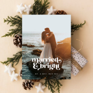 "Married & Bright" Newlywed Photo Christmas Card