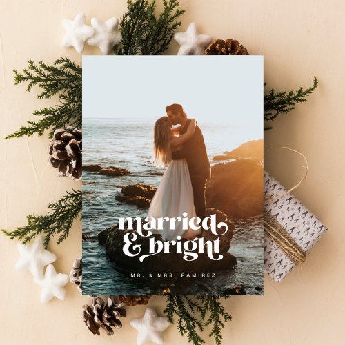Married  Bright Newlywed Photo Christmas Card
