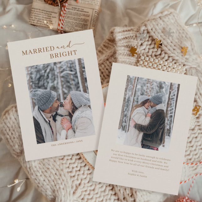 Married & Bright Photo Couple First Christmas Card (Creator Uploaded)
