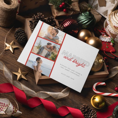 Married Bright Photo Newlywed Couple Christmas Holiday Card
